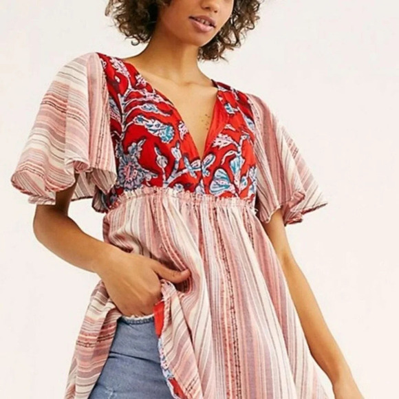 Free People Under the  Sun Tunic Top Red Rome - Picture 1 of 13